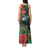 Tui Meri Kirihimete Personalised Tank Maxi Dress Pohutukawa Flowers Green Motif LT9 - Polynesian Pride
