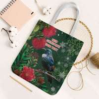 Tui Meri Kirihimete Personalised Tote Bag Pohutukawa Flowers Green Motif LT9 White Strap One Size Green - Polynesian Pride