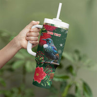 Tui Meri Kirihimete Personalised Tumbler With Handle Pohutukawa Flowers Green Motif LT9 - Polynesian Pride