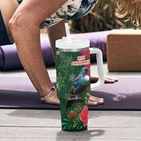 Tui Meri Kirihimete Personalised Tumbler With Handle Pohutukawa Flowers Green Motif LT9 - Polynesian Pride
