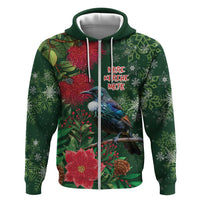 Tui Meri Kirihimete Personalised Zip Hoodie Pohutukawa Flowers Green Motif LT9 Zip Hoodie Green - Polynesian Pride