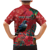 Tui Meri Kirihimete Personalised Family Matching Mermaid Dress and Hawaiian Shirt Pohutukawa Flowers Red Motif LT9 - Polynesian Pride