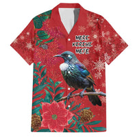 Tui Meri Kirihimete Personalised Family Matching Off Shoulder Maxi Dress and Hawaiian Shirt Pohutukawa Flowers Red Motif LT9 Dad's Shirt - Short Sleeve Red - Polynesian Pride