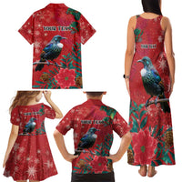 Tui Meri Kirihimete Personalised Family Matching Tank Maxi Dress and Hawaiian Shirt Pohutukawa Flowers Red Motif LT9 - Polynesian Pride