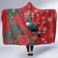 Tui Meri Kirihimete Personalised Hooded Blanket Pohutukawa Flowers Red Motif LT9 One Size Red - Polynesian Pride