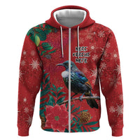 Tui Meri Kirihimete Personalised Hoodie Pohutukawa Flowers Red Motif LT9 Zip Hoodie Red - Polynesian Pride