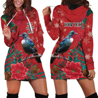 Tui Meri Kirihimete Personalised Hoodie Dress Pohutukawa Flowers Red Motif LT9 - Polynesian Pride