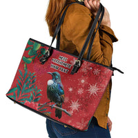 Tui Meri Kirihimete Personalised Leather Tote Bag Pohutukawa Flowers Red Motif LT9 - Polynesian Pride