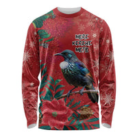 Tui Meri Kirihimete Personalised Long Sleeve Shirt Pohutukawa Flowers Red Motif LT9 Unisex Red - Polynesian Pride