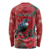 Tui Meri Kirihimete Personalised Long Sleeve Shirt Pohutukawa Flowers Red Motif LT9 - Polynesian Pride