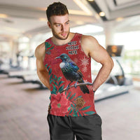 Tui Meri Kirihimete Personalised Men Tank Top Pohutukawa Flowers Red Motif - Polynesian Pride