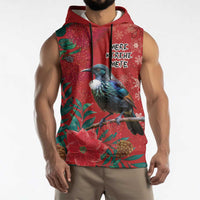 Tui Meri Kirihimete Personalised Sleeveless Hoodie Pohutukawa Flowers Red Motif LT9 - Polynesian Pride