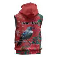 Tui Meri Kirihimete Personalised Sleeveless Zip Hoodie Pohutukawa Flowers Red Motif LT9 - Polynesian Pride