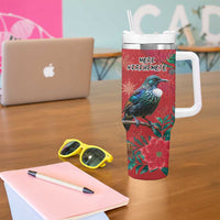 Tui Meri Kirihimete Personalised Tumbler With Handle Pohutukawa Flowers Red Motif LT9 - Polynesian Pride