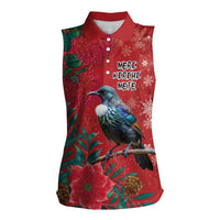 Tui Meri Kirihimete Personalised Women Sleeveless Polo Shirt Pohutukawa Flowers Red Motif LT9 Female Red - Polynesian Pride
