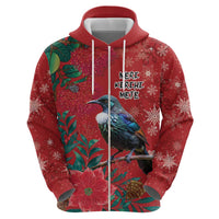 Tui Meri Kirihimete Personalised Zip Hoodie Pohutukawa Flowers Red Motif LT9 - Polynesian Pride
