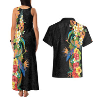 Hawaii Tropical Flowers Tribal Pattern Couples Matching Tank Maxi Dress and Hawaiian Shirt No5 LT9 - Polynesian Pride