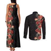 Hawaii Tropical Flowers Tribal Pattern Couples Matching Tank Maxi Dress and Long Sleeve Button Shirt No6 LT9 - Polynesian Pride
