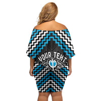 Personalised Aotearoa Niho Taniwha Motif Family Matching Off Shoulder Short Dress and Hawaiian Shirt Blue Style LT9 - Polynesian Pride