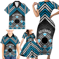 Personalised Aotearoa Niho Taniwha Motif Family Matching Short Sleeve Bodycon Dress and Hawaiian Shirt Blue Style LT9 - Polynesian Pride