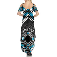 Personalised Aotearoa Niho Taniwha Motif Family Matching Summer Maxi Dress and Hawaiian Shirt Blue Style LT9 - Polynesian Pride
