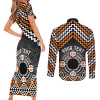 Personalised Aotearoa Niho Taniwha Motif Couples Matching Short Sleeve Bodycon Dress and Long Sleeve Button Shirt Gold Style LT9 - Polynesian Pride