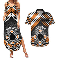 Personalised Aotearoa Niho Taniwha Motif Couples Matching Summer Maxi Dress and Hawaiian Shirt Gold Style LT9 Gold - Polynesian Pride