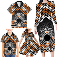 Personalised Aotearoa Niho Taniwha Motif Family Matching Long Sleeve Bodycon Dress and Hawaiian Shirt Gold Style LT9 - Polynesian Pride