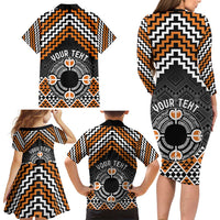 Personalised Aotearoa Niho Taniwha Motif Family Matching Long Sleeve Bodycon Dress and Hawaiian Shirt Gold Style LT9 - Polynesian Pride