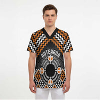 Personalised Aotearoa Niho Taniwha Motif Scrub Top Gold Style - Polynesian Pride