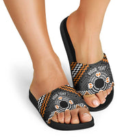 Personalised Aotearoa Niho Taniwha Motif Slide Sandals Gold Style - Polynesian Pride