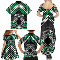 Personalised Aotearoa Niho Taniwha Motif Family Matching Summer Maxi Dress and Hawaiian Shirt Green Style LT9 - Polynesian Pride