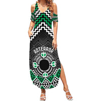Personalised Aotearoa Niho Taniwha Motif Family Matching Summer Maxi Dress and Hawaiian Shirt Green Style LT9 Mom's Dress Green - Polynesian Pride