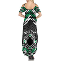 Personalised Aotearoa Niho Taniwha Motif Family Matching Summer Maxi Dress and Hawaiian Shirt Green Style LT9 - Polynesian Pride