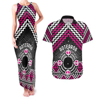 Personalised Aotearoa Niho Taniwha Motif Couples Matching Tank Maxi Dress and Hawaiian Shirt Pink Style LT9 Pink - Polynesian Pride