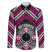 Personalised Aotearoa Niho Taniwha Motif Family Matching Long Sleeve Bodycon Dress and Hawaiian Shirt Pink Style LT9 Dad's Shirt - Long Sleeve Pink - Polynesian Pride
