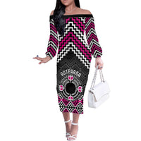 Personalised Aotearoa Niho Taniwha Motif Family Matching Off The Shoulder Long Sleeve Dress and Hawaiian Shirt Pink Style LT9 Mom's Dress Pink - Polynesian Pride