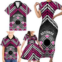 Personalised Aotearoa Niho Taniwha Motif Family Matching Short Sleeve Bodycon Dress and Hawaiian Shirt Pink Style LT9 - Polynesian Pride