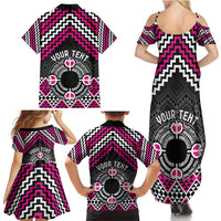 Personalised Aotearoa Niho Taniwha Motif Family Matching Summer Maxi Dress and Hawaiian Shirt Pink Style LT9 - Polynesian Pride