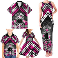 Personalised Aotearoa Niho Taniwha Motif Family Matching Tank Maxi Dress and Hawaiian Shirt Pink Style LT9 - Polynesian Pride