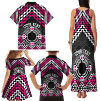 Personalised Aotearoa Niho Taniwha Motif Family Matching Tank Maxi Dress and Hawaiian Shirt Pink Style LT9 - Polynesian Pride