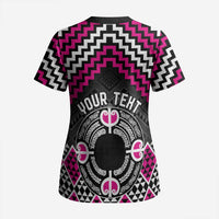 Personalised Aotearoa Niho Taniwha Motif Scrub Top Pink Style - Polynesian Pride