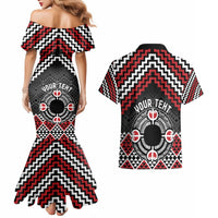 Personalised Aotearoa Niho Taniwha Motif Couples Matching Mermaid Dress and Hawaiian Shirt Red Style LT9 - Polynesian Pride