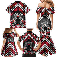 Personalised Aotearoa Niho Taniwha Motif Family Matching Mermaid Dress and Hawaiian Shirt Red Style LT9 - Polynesian Pride