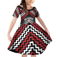 Personalised Aotearoa Niho Taniwha Motif Family Matching Off Shoulder Short Dress and Hawaiian Shirt Red Style LT9 Daughter's Dress Red - Polynesian Pride