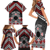 Personalised Aotearoa Niho Taniwha Motif Family Matching Short Sleeve Bodycon Dress and Hawaiian Shirt Red Style LT9 - Polynesian Pride
