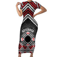 Personalised Aotearoa Niho Taniwha Motif Family Matching Short Sleeve Bodycon Dress and Hawaiian Shirt Red Style LT9 Mom's Dress Red - Polynesian Pride