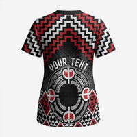 Personalised Aotearoa Niho Taniwha Motif Scrub Top Red Style - Polynesian Pride