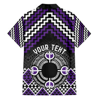 Personalised Aotearoa Niho Taniwha Motif Family Matching Off Shoulder Short Dress and Hawaiian Shirt Violet Style LT9 - Polynesian Pride