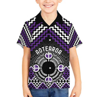 Personalised Aotearoa Niho Taniwha Motif Family Matching Off Shoulder Short Dress and Hawaiian Shirt Violet Style LT9 Son's Shirt Violet - Polynesian Pride
